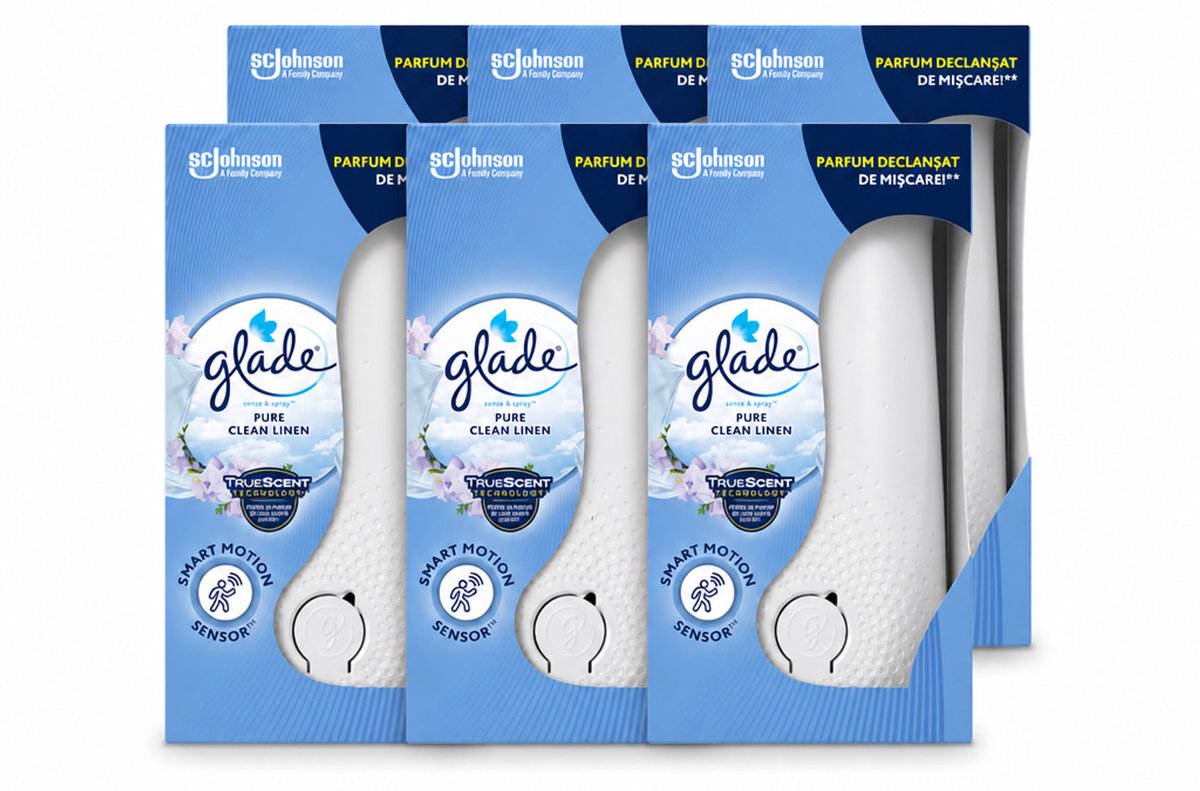 6 x Glade - Houder Sense & Spray - Pure Clean Linen - 18 ml - Voordeelverpakking - 6 stuks