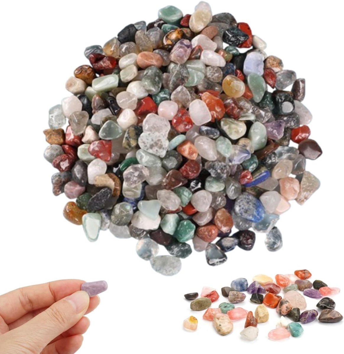 Getrommelde kristalchips, 500 g, 9-12 mm, gemengde helende stenen voor energiebalans, chakra-meditatie, woondecoratie, aquariumdecoratie, tuingrind en decoratieve stenen