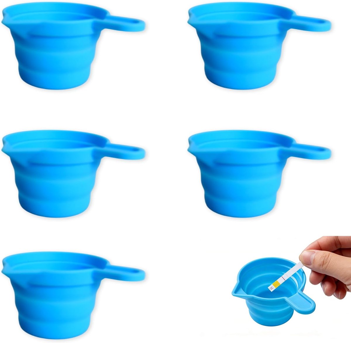 5-Pack Inklapbare siliconen urinebekers, herbruikbare urinemonsterflessen en opvangcontainers, plasbeker, blauw
