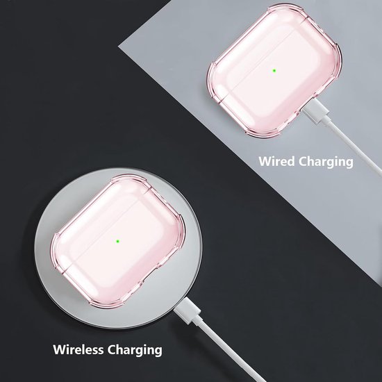 Transparante hoes compatibel met Airpods Pro 3e generatie met reinigingsset, beschermhoes compatibel met Airpods Pro 3 met polsband,ondersteuning voor draadloos opladen, schokbestendig(Roze) — afbeelding 4