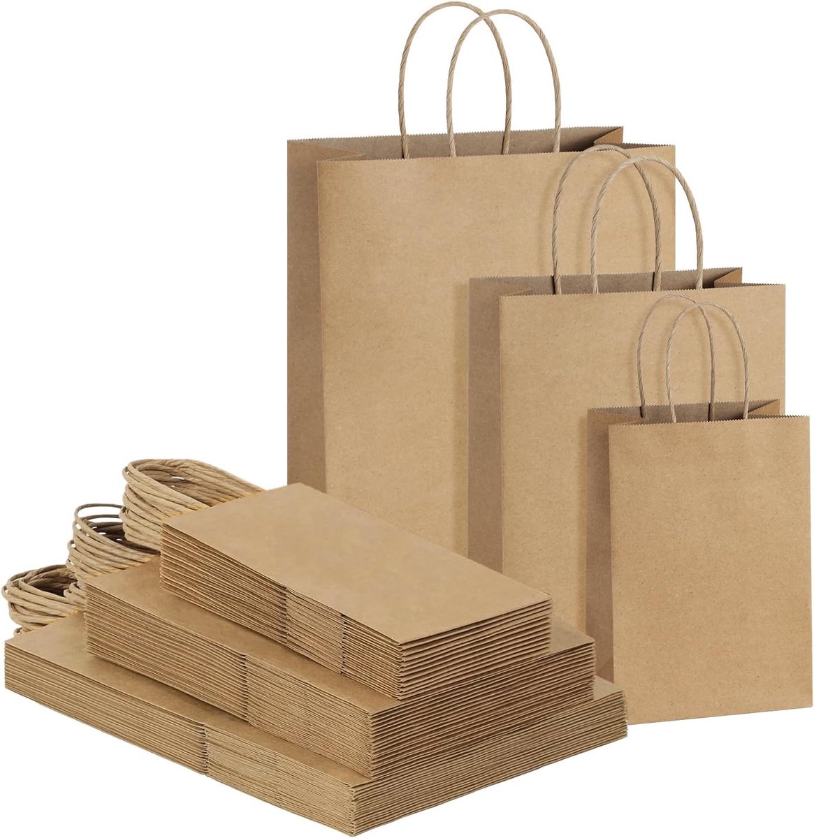 75 stuks bruine kraftpapieren zakken met handvat, klein bedrijf, bulk, gemengde maten, perfect voor business, party, merchandise-tassen, boodschappentassen, detailhandeltassen