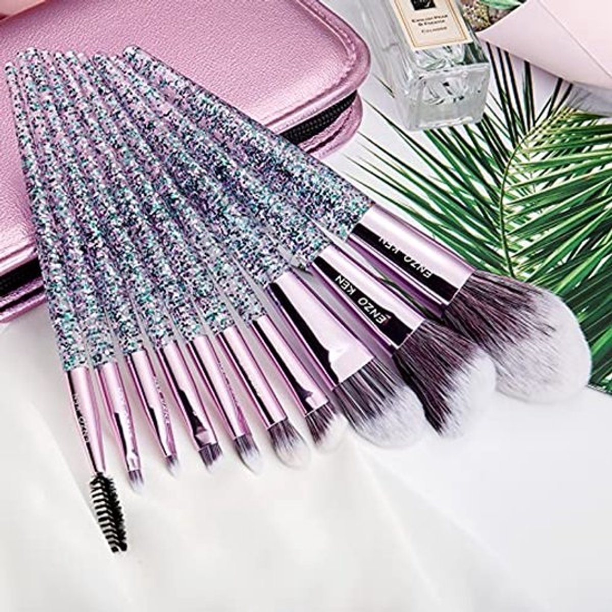 Professionele Vegan Make-Up Borstel Set met Koffertje - Kleurrijke Cosmetische Borstels