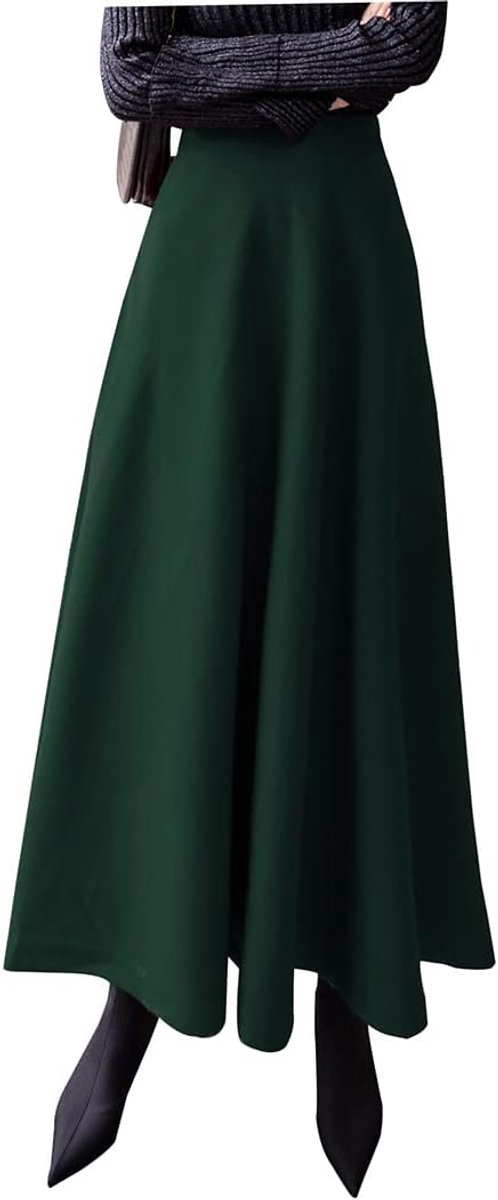 Geruite maxi-damesrok voor de winter, met elegante hoge taille, warme wollen lange elastische getailleerde plooirok, S-3XL