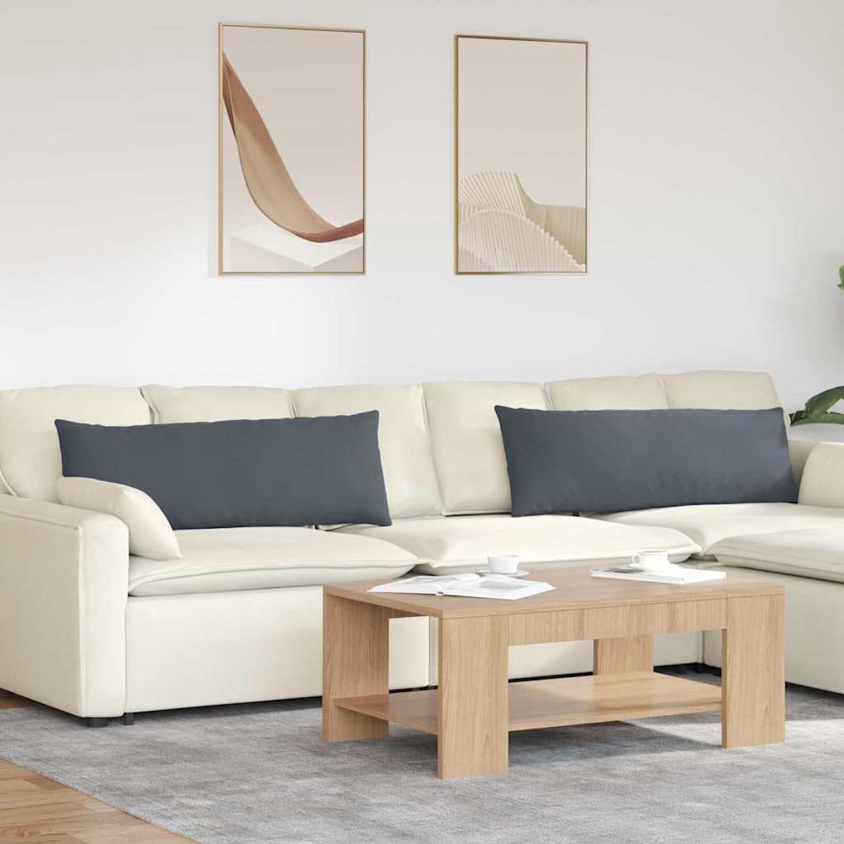Bankkussen, 2 stuks, donkergrijs, 120 x 40 cm, corduroy, decoratief kussen, met ritssluiting, voor woonkamer, slaapkamer en kantoor