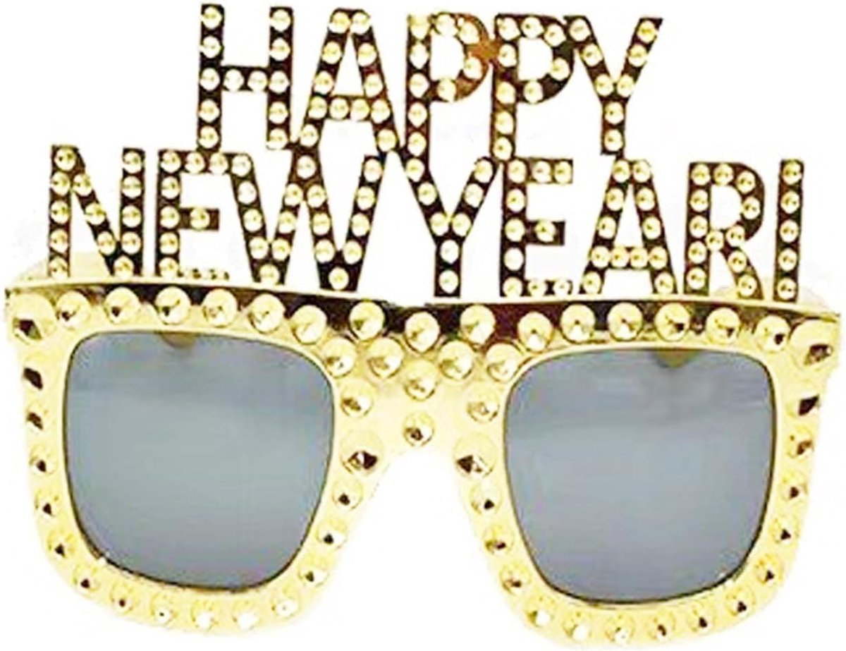 Nieuwjaarsbril, Happy New Year, zonnebril met glitter, grappige partybril voor heren en dames, nieuwjaarsartikelen, foto-rekwisieten
