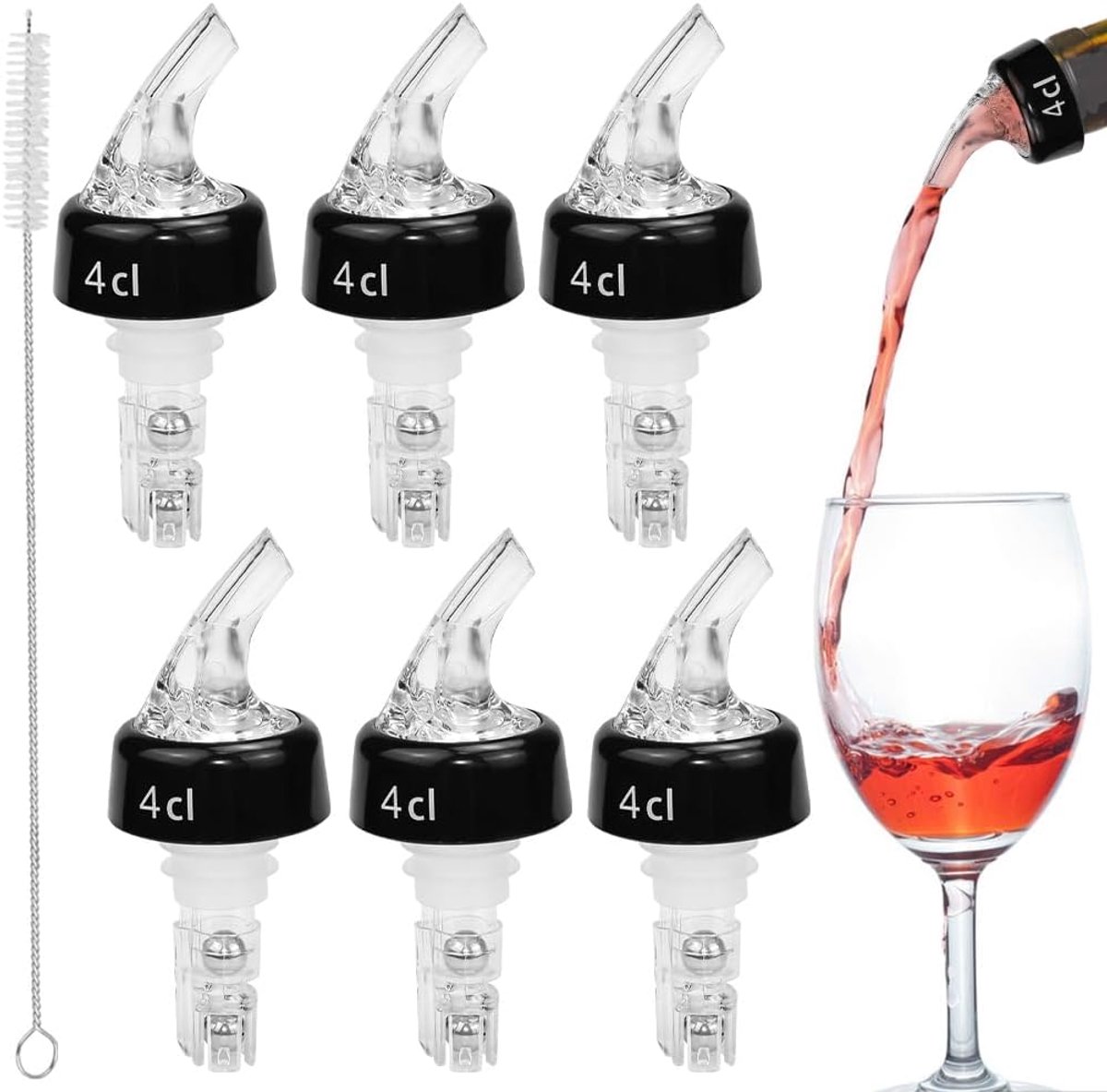 6 stuks flessenschenktuit, 4 cl, dispenser voor flessen, 4 cl, schenktuit, sterke drank, doseertuit, bar, schenktuit, jenevertuit, gieten voor wijn, cocktails, thuisbar