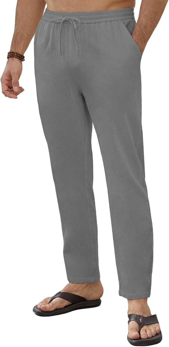 Linnen broek voor heren, zomer, casual, lang, licht, rechte pijpen, katoen en linnen, sportbroek, elastische tailleband, comfortabel, strandbroek, joggen, yoga, met zakken