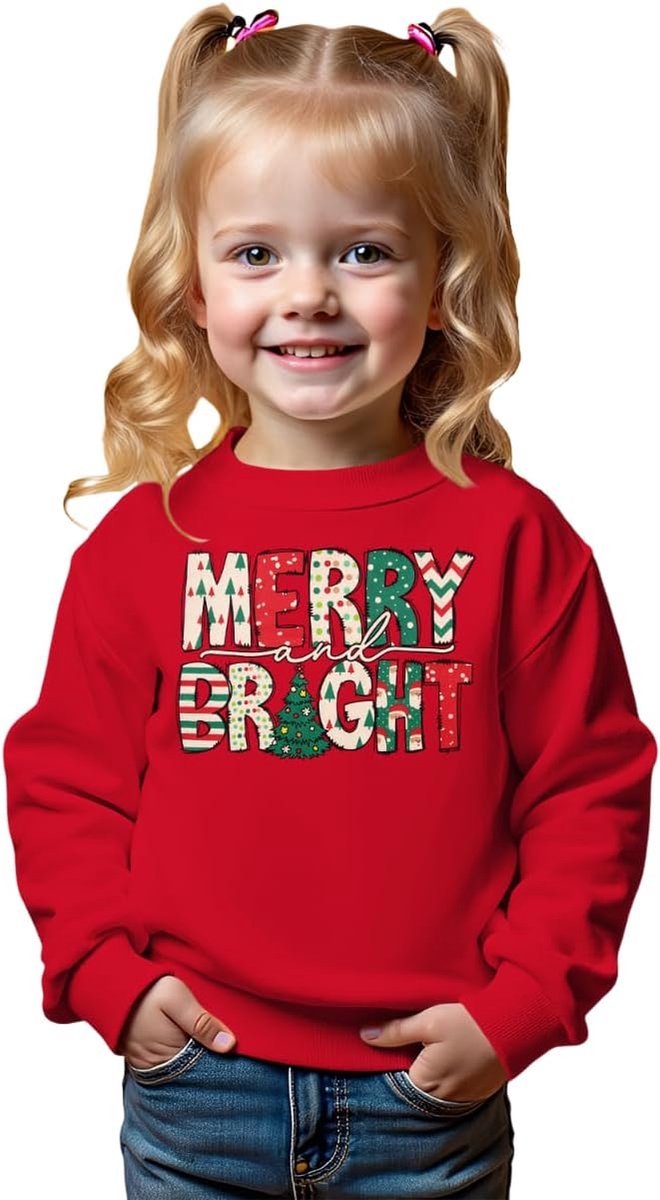 C&M WODRO Baby kersttrui Merry Bright sweatshirt kerstboom print trui 12M-5J kinderen kerstkleding winter warm shirt jongens meisjes feestelijke kleding