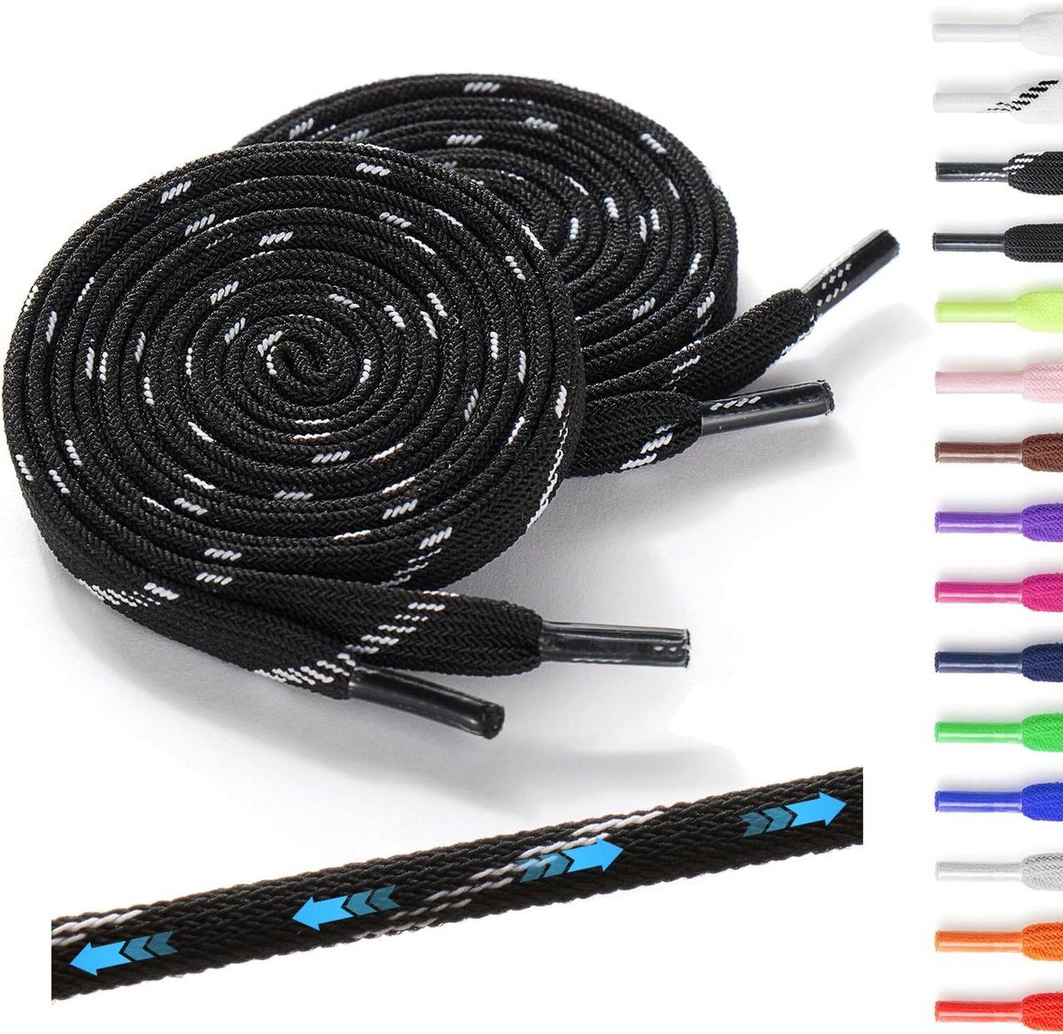 Schoenveters, plat - elastische schoenveters zonder strik voor kinderen en volwassenen, 7 mm breed, rubberen schoenveter