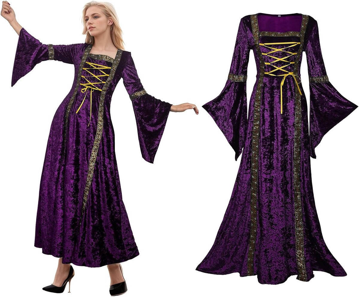 Fluwelen jurk voor vrouwen, renaissance-kostuums, Victoriaanse vintage gewaad, Helyan, cosplay, feest
