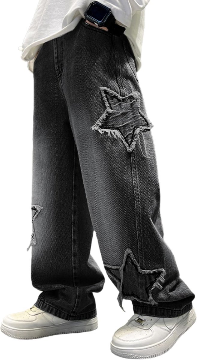 Jeans voor jongens, brede pijpen, elastische taille en meerdere zakken, cargobroek jeans voor kinderen