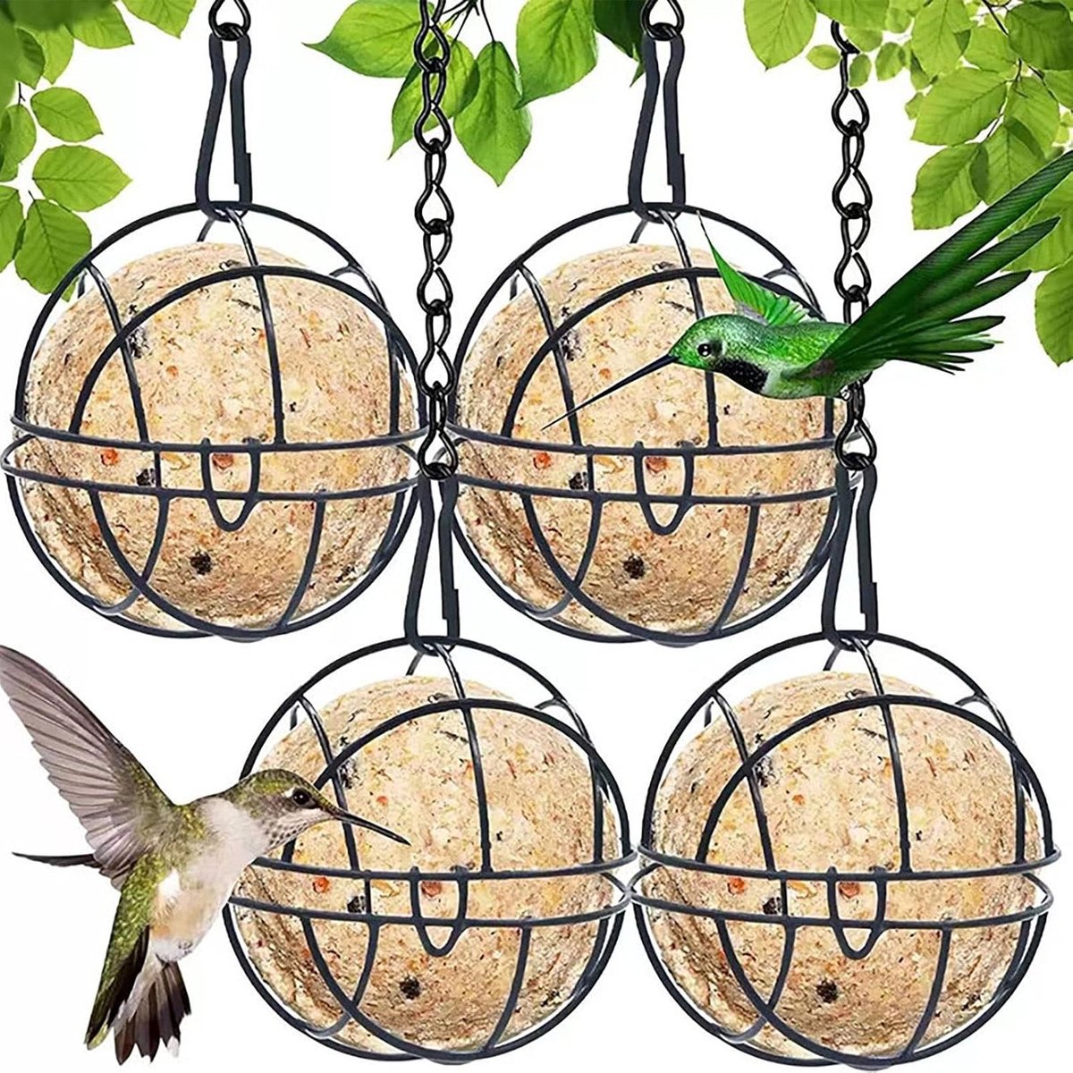 4 stuks voederdispensers, mezenbollenhouder om op te hangen, diameter 7,5 cm, voor wilde vogels, tuin, mussen, roodborstjes