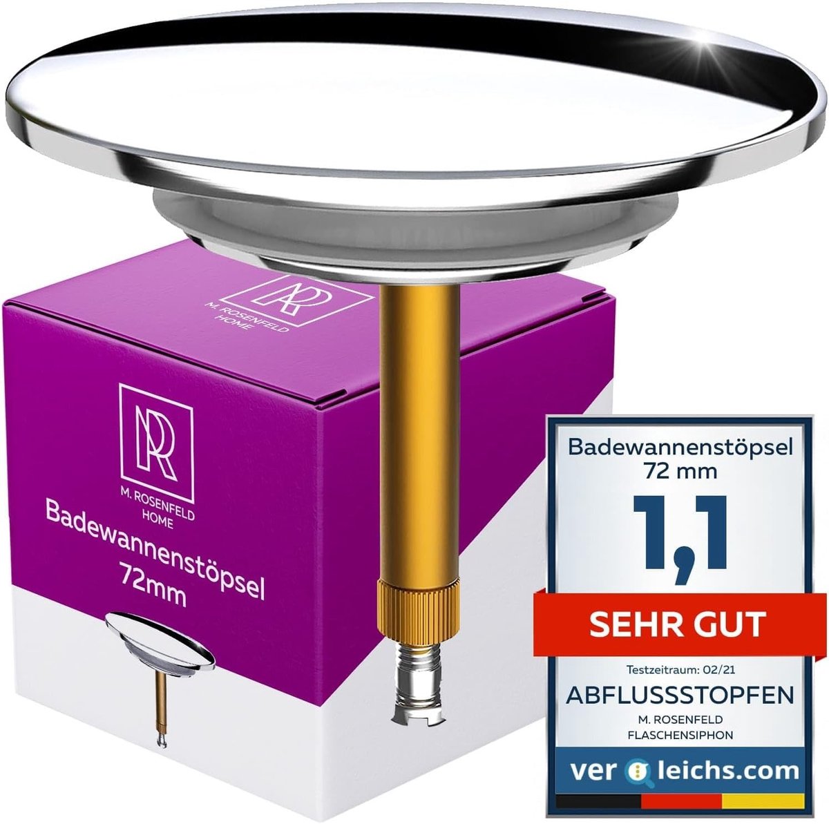 Badkuip cover - Chroom - Ø 72 mm - Messing met Dubbele Afdichting - Universele Badkuipstop