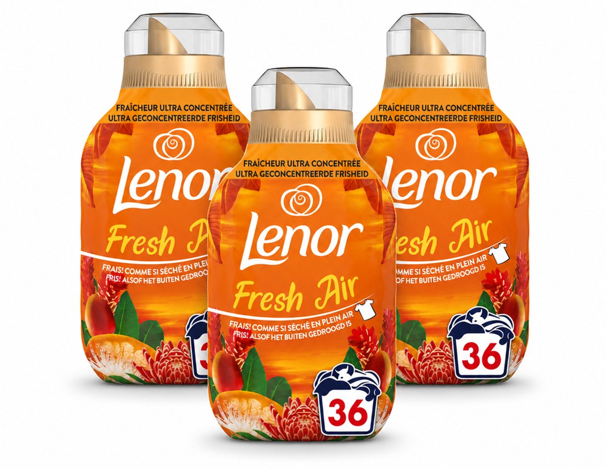 3 x Lenor - Wasverzachter - Fresh Air Tropenzon - Ultra Geconcentreerd - 36 Wasbeurten - Voordeelverpakking - 3 stuks