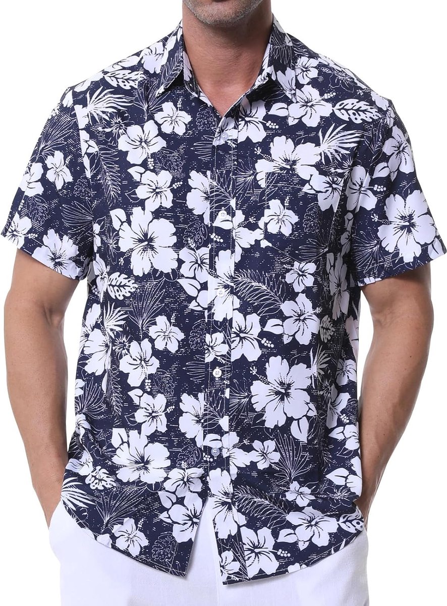 herenshirt met korte mouwen en bloemenshirts, zomerhemden, zomer, casual shirt voor strand, vakantie, strand shirts
