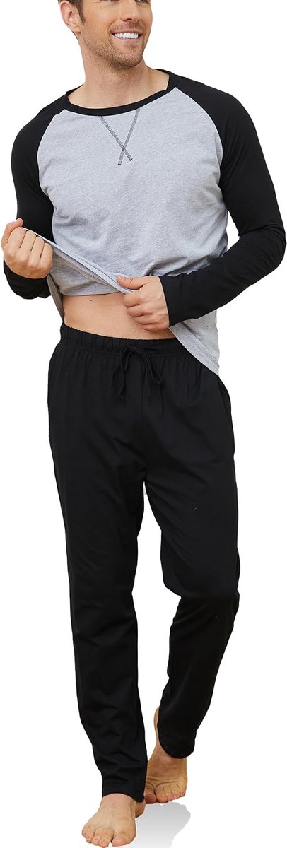 Pyjama Lang Kotoen, Winter Katoenen Tweedelige Pyjama Set Top & Bottom met Zakken en Zachte Riem Nachtkleding Pjs Sleepwear