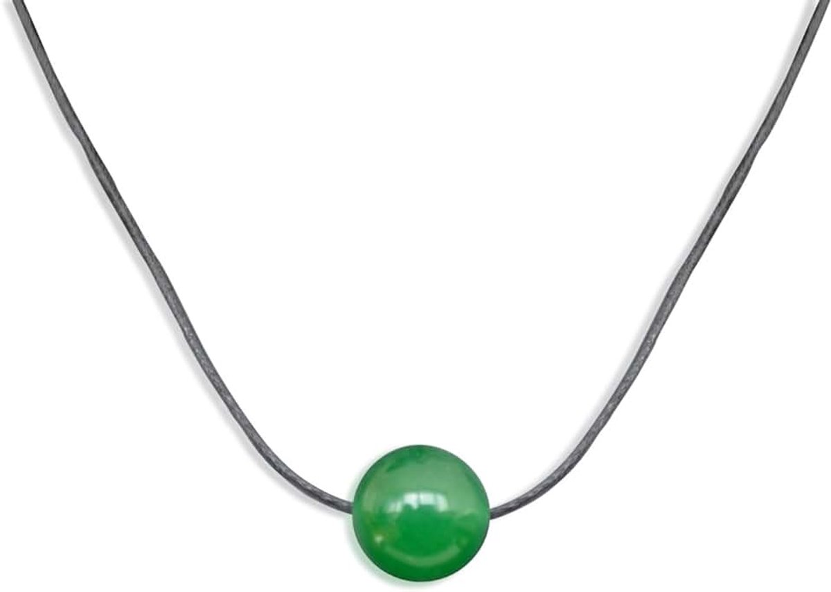 Jade halsketting van natuurlijk groen, rond, 10 mm met waskoord en roestvrijstalen karabijnsluiting, ca. 43 cm lang, 42 cm lang, Jade, Jade