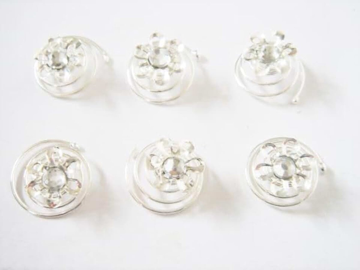 6 haarspiralen met strass - kleur wit bruiloft bruid