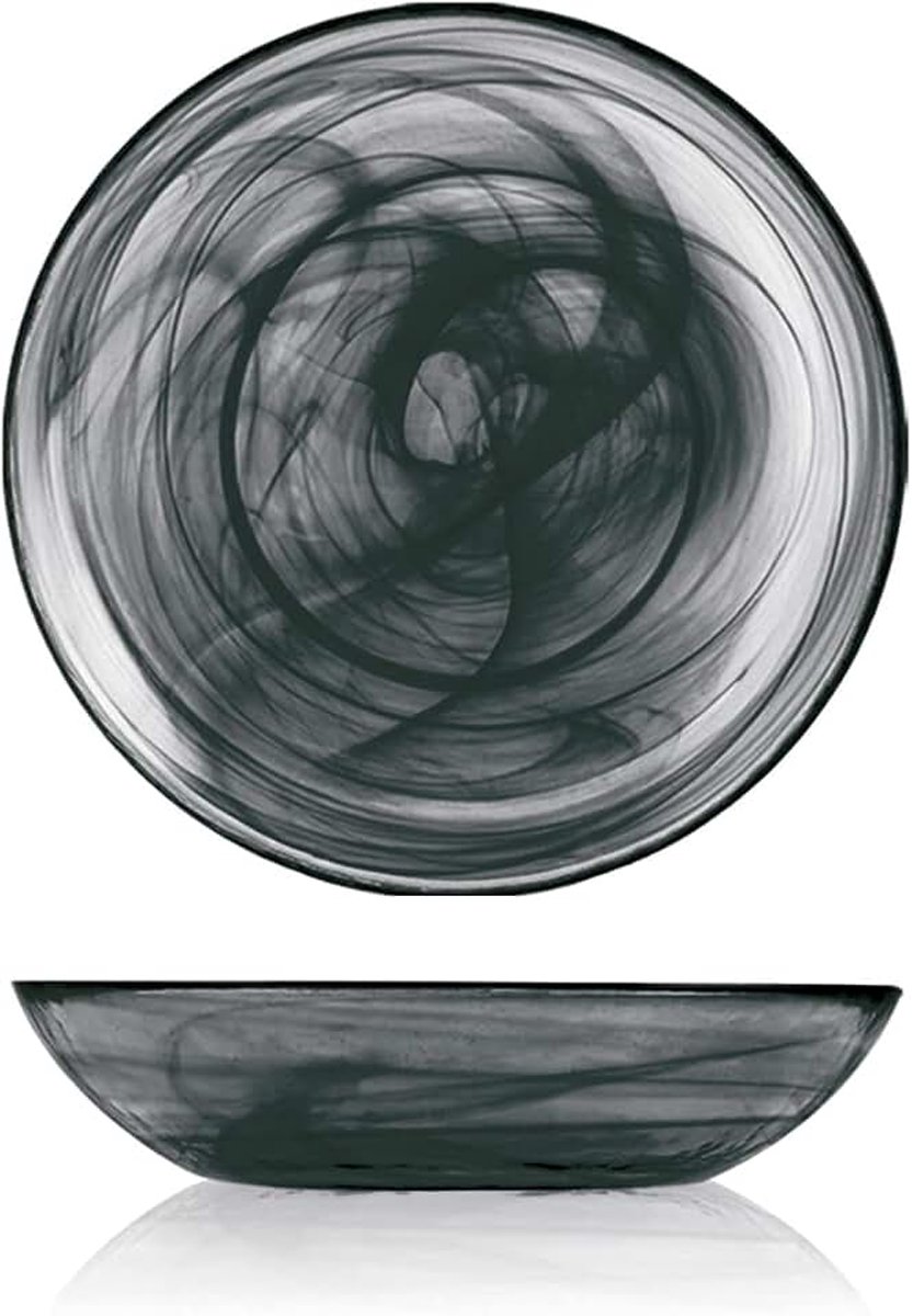 6 borden in zwart albast glas, onder 21cm