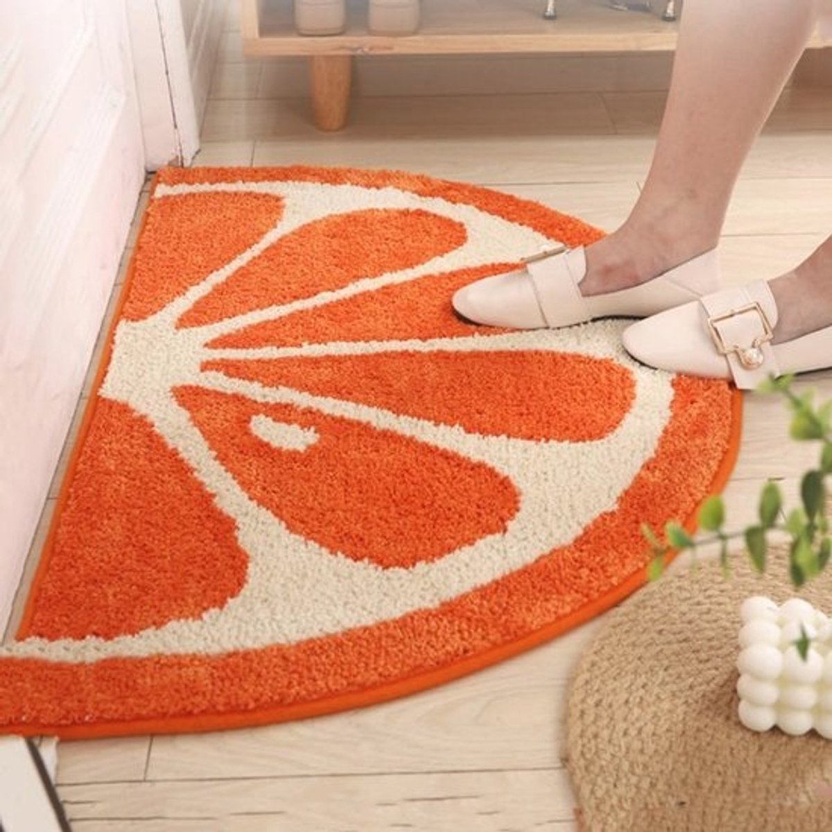 Halve cirkel fleece badmat met schattig fruit ontwerp - absorberend en antislip