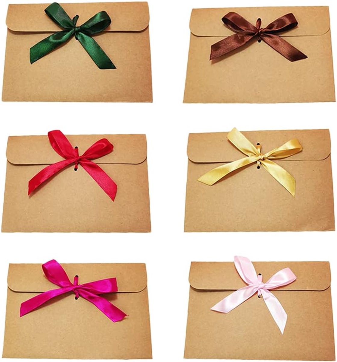 30 enveloppen van kraftpapier, cadeaukaart, kraftpapier, enveloppen, retro enveloppen met banden, met 30 linten (6 kleuren), voor handgemaakte uitnodigingen, brieven, vakantiekaarten