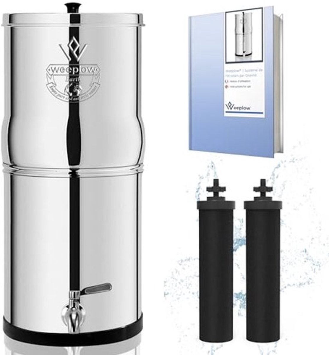 8,5 Liter Zwaartekracht Waterfiltratiesysteem met Zuiveringselementen en Roestvrijstalen Kraan