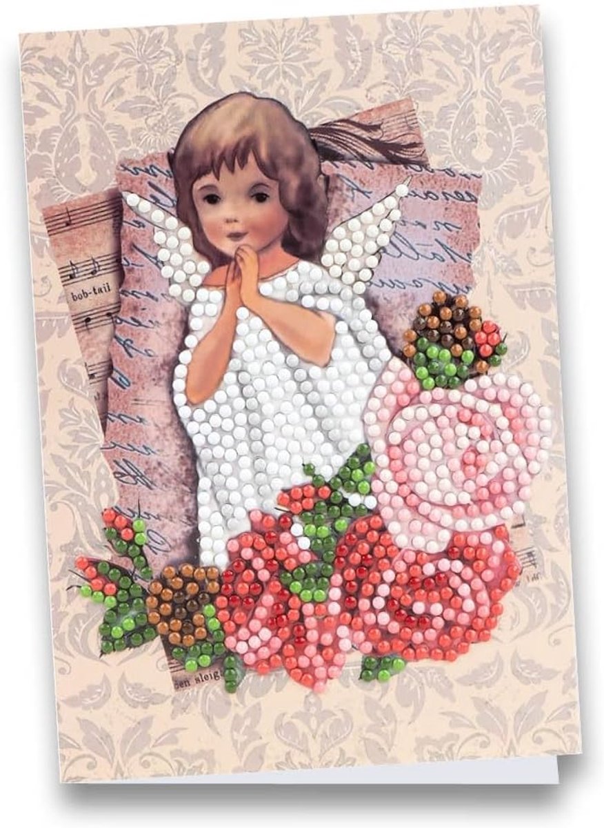 Mit Herz Wenskaart met diamondpainting, DIN B6, 11,5 x 16,5 cm, 370 g/m², met envelop en gereedschap, engel 02