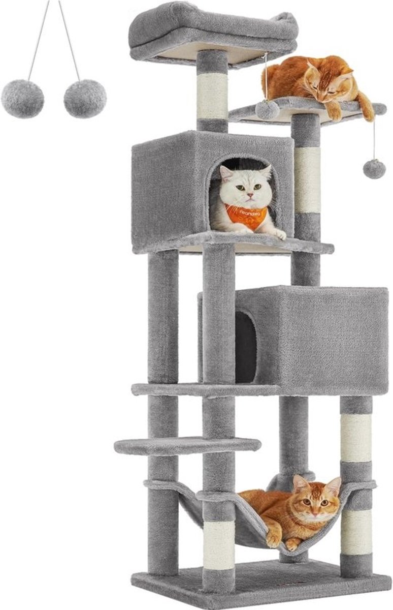 Hoogwaardige kattenboom met 5 krabzuilen en 2 platforms - 155 cm