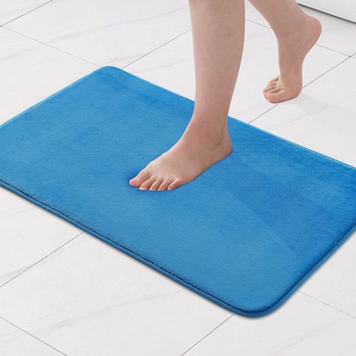 Eenkleurige badmat, traagschuim, badmat, douchemat, badmat, douchemat, decoratieve voetmat, antislip mat voor badkamer en woonkamer, 40 x 60 cm, zeeblauw