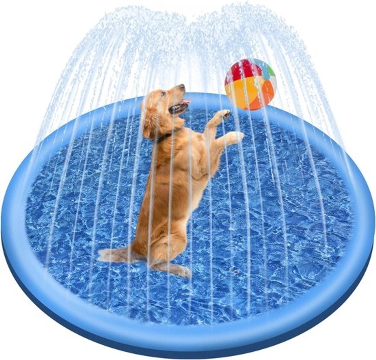Zwembadje voor kinderen en huisdieren-Hondenzwembad -100 cm opblaasbaar hondenzwembad voor honden- opvouwbare verdikte hondensproeier voor- blauw