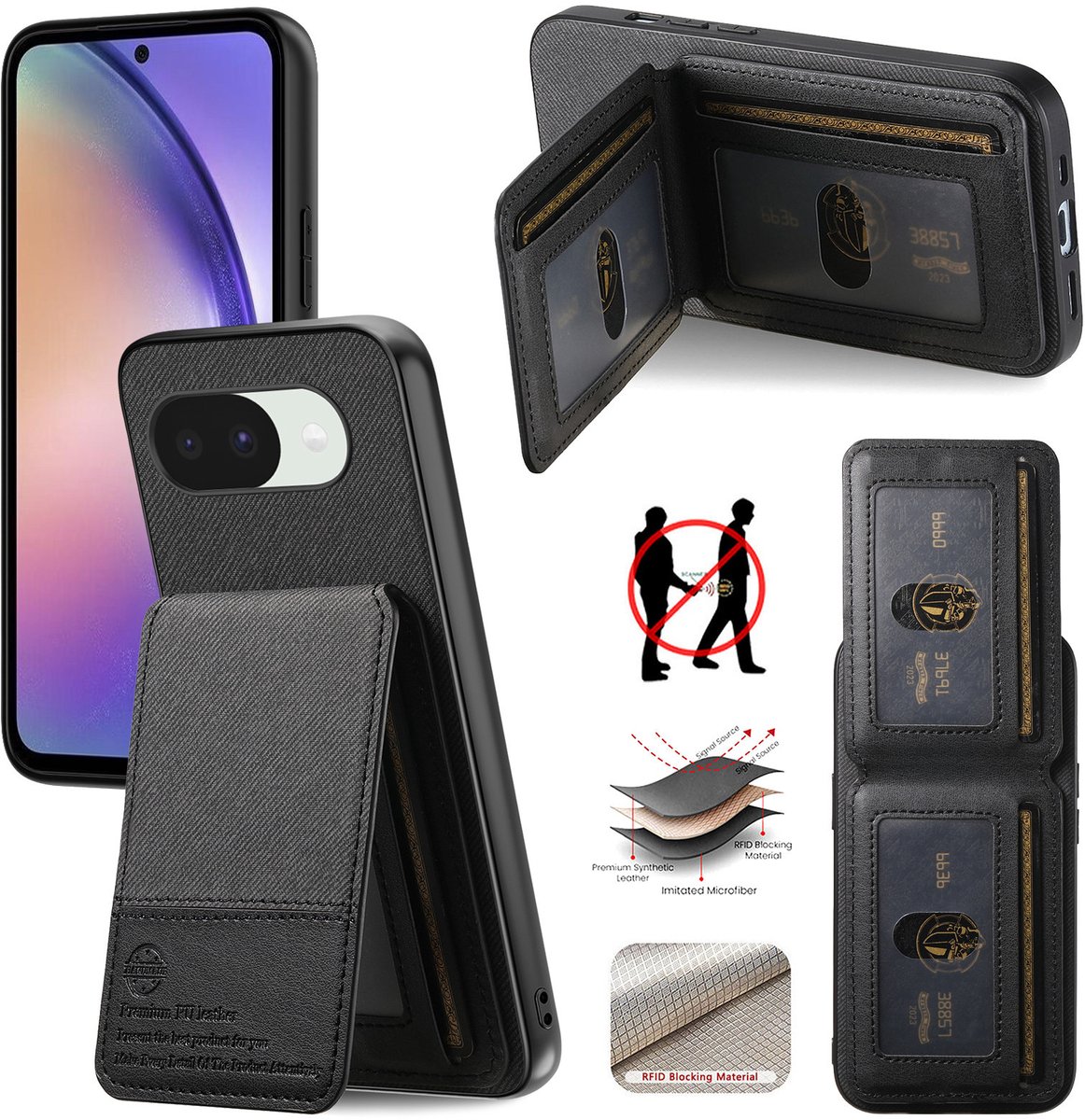 Luxe Backcover met Anti-RFID Kaarthouder en Standaardfunctie voor Google Pixel 10A _ Zwart