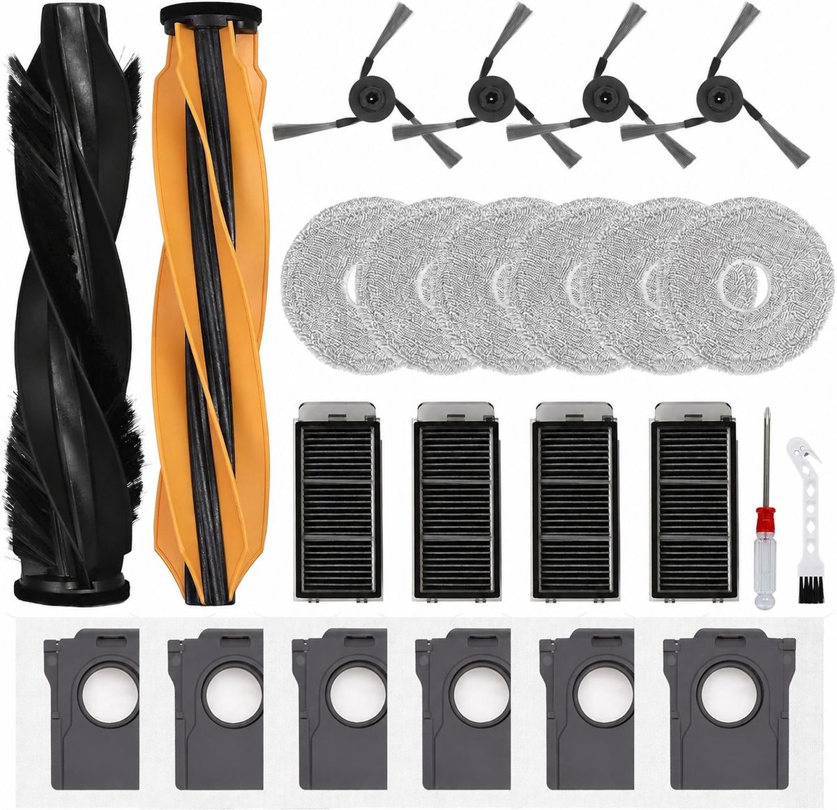 Vervangingsonderdelen Geschikt voor de robotstofzuigers Dreame L60 Ultra PE / Matrix10 Ultra, X50 Ultra / L50 Ultra / L40s Ultra, inclusief 1 hoofdborstel, 4 filters, 4 zijborstels, 6 dweilen en 6 stofzakken.