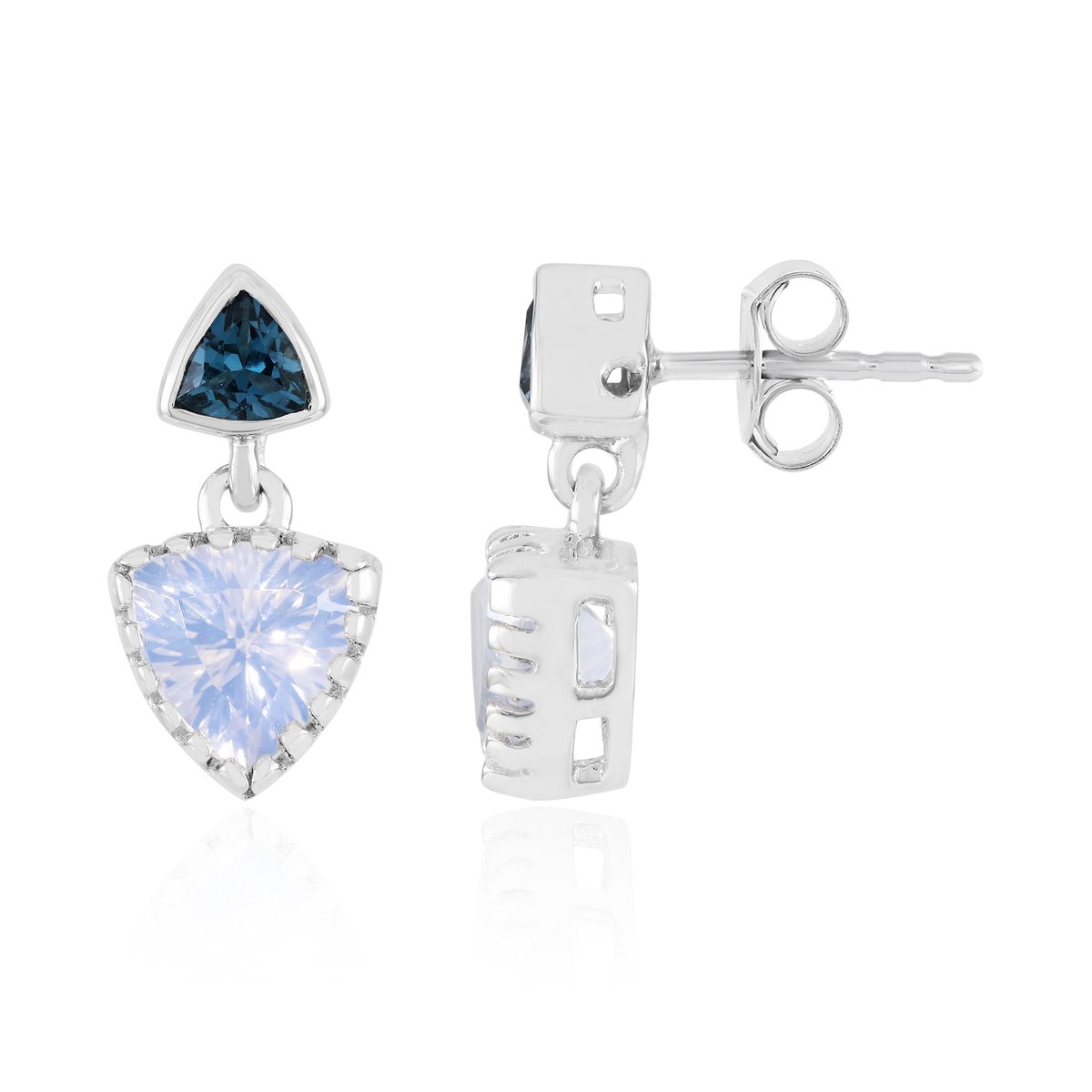 Cavill - Elegante Oorbellen 925 Sterling Zilver - Triljant geslepen Maanblauwe Kwarts & Londense Blauwe Topaas - 2,295 Ct - Handgemaakt