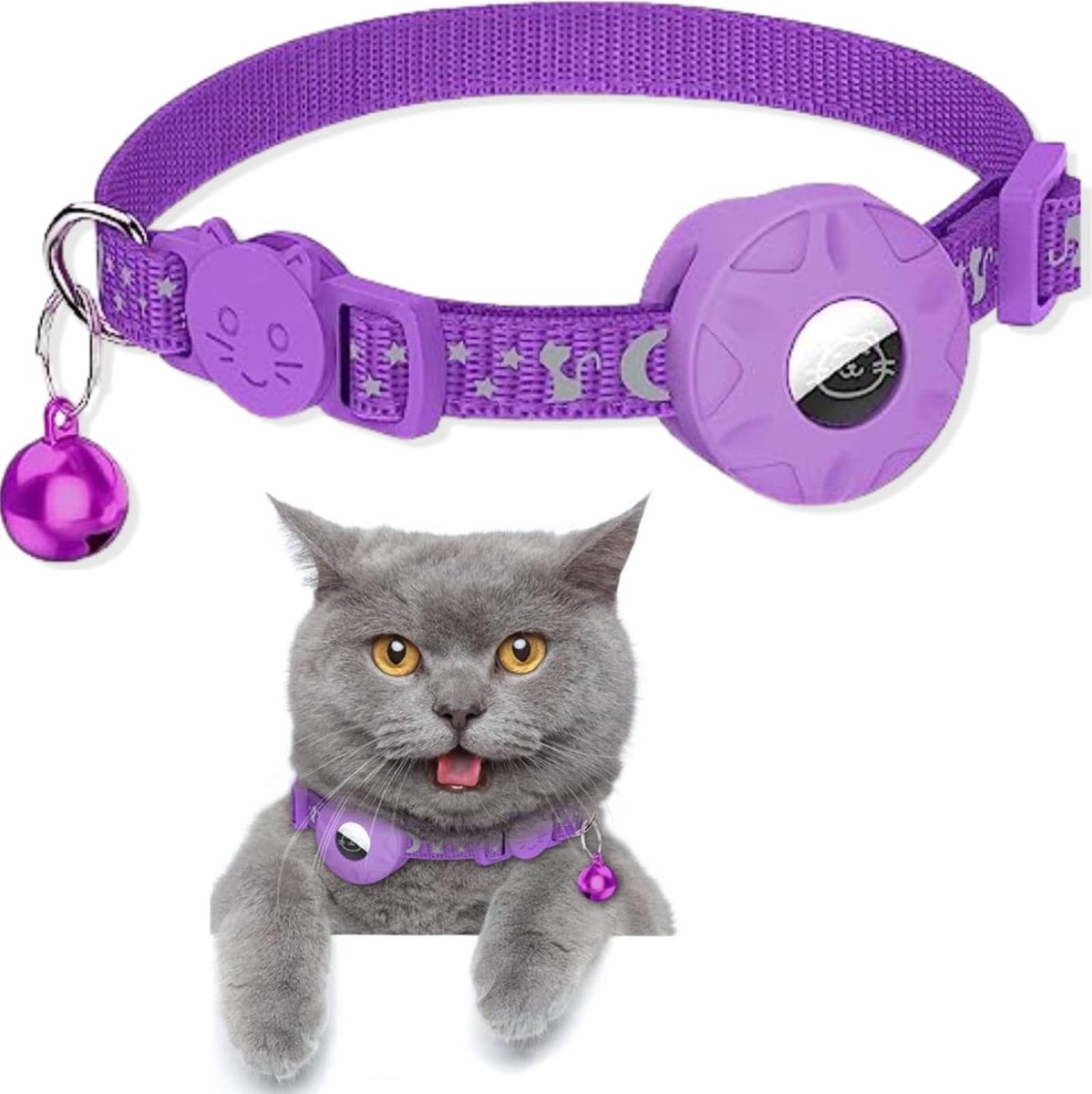 Kattenhalsband, reflecterende Air Tag-kattenhalsband met Airtag-houder en bel, lichtgewicht kattentracker-halsband, kattenhalsband met afgescheiden veiligheidsgesp voor kat, hond, kitten, puppy