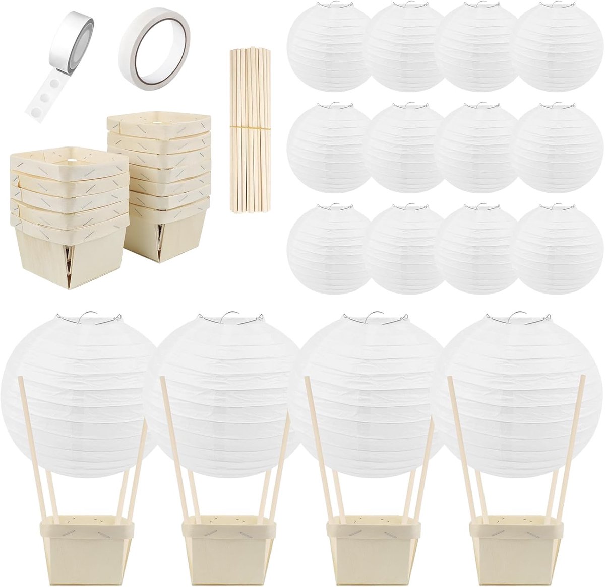 12 stuks heteluchtballon papieren lantaarns tafel centerpieces decoratie doe-het-zelf papieren lantaarns houten bessendozen met stokken voor verjaardag bruiloft feest tafeldecoratie kerstfeest decor
