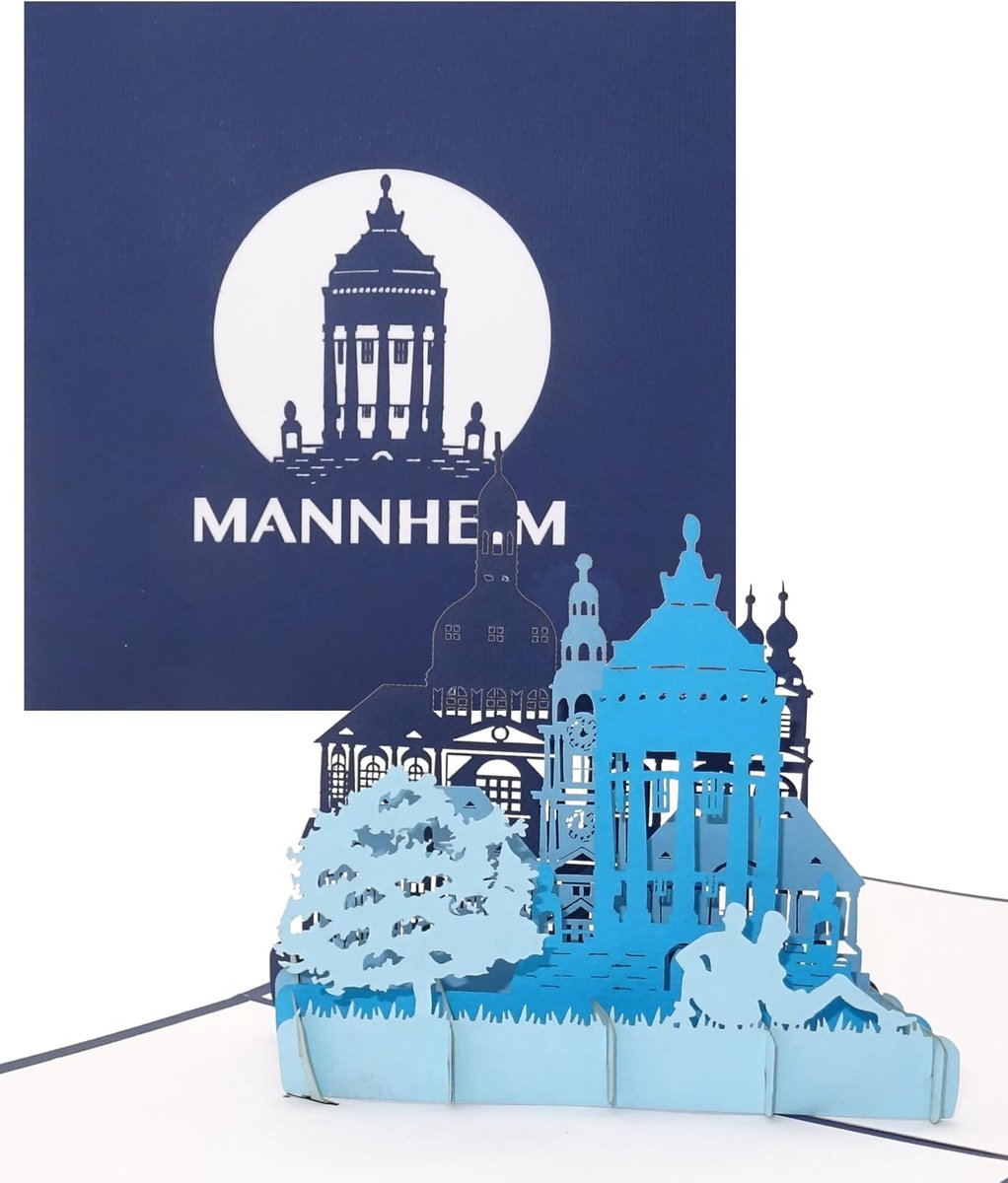 Kaart"Mannheim - Mannheimer Watertoren" - 3D wenskaart als souvenir, cadeau, geschenkverpakking - verjaardagskaart & uitnodiging voor het stadsreis