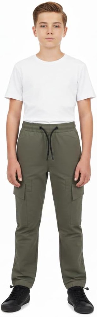 4 Kids Jongens Actieve Cargo Broek Slank Fit Elastisch Taille Trekkoord Casual Broek Pant Sport Yoga Trek-aan Comfortabel Ademend Opleiding Openlucht Actieve kleding Broeken 3-14 Years