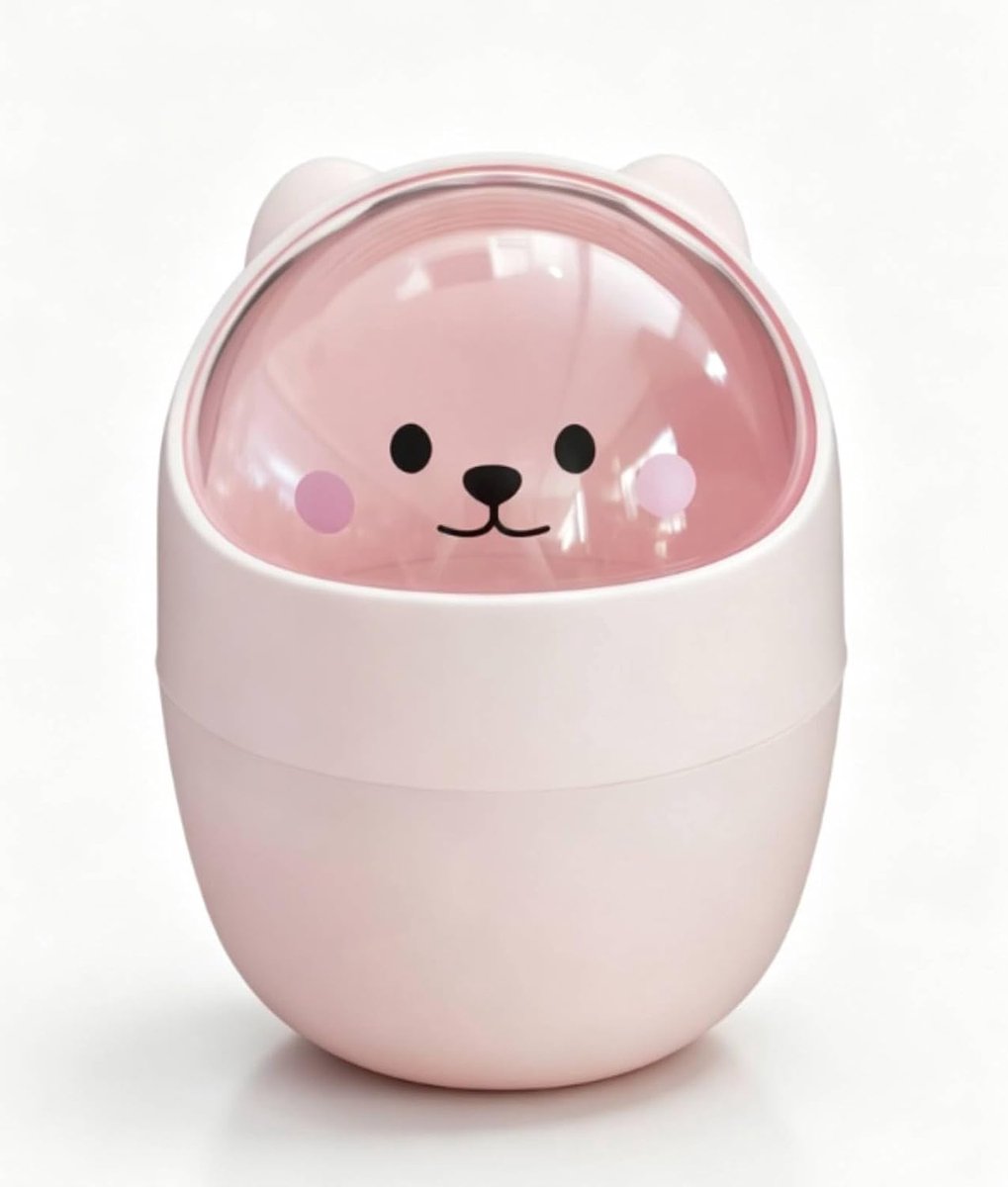 Aanrecht Prullenbak, Schattige Desktop Prullenbak Met Deksel Cartoon Dier Vorm Prullenbak Plastic Kleine Vuilnisbak Voor Kantoor Keuken(Roze)