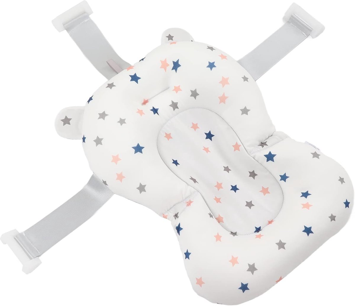 Babybadzitje, Babybadkuipkussen voor Badkuipgootsteen voor Pasgeboren Baby's, Drijvende Opvouwbare Verstelbare Babybadsteun, Gemakkelijk Schoon Te Maken (Witte sterren)