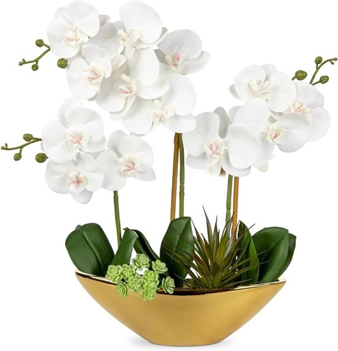 Kunstplanten met orchideeën - keramieken pot met natuurlijke uitstraling - hoogte 41 cm voor tafel en vensterbank