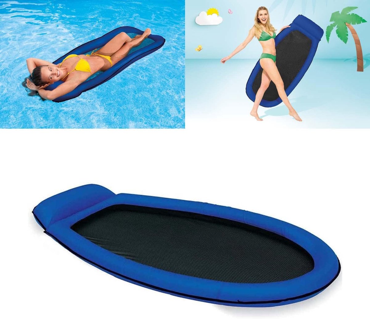 Mesh Mat - Opblaasbare luchtmatras waterhangmat Lounge waterligstoel met net (blauw)