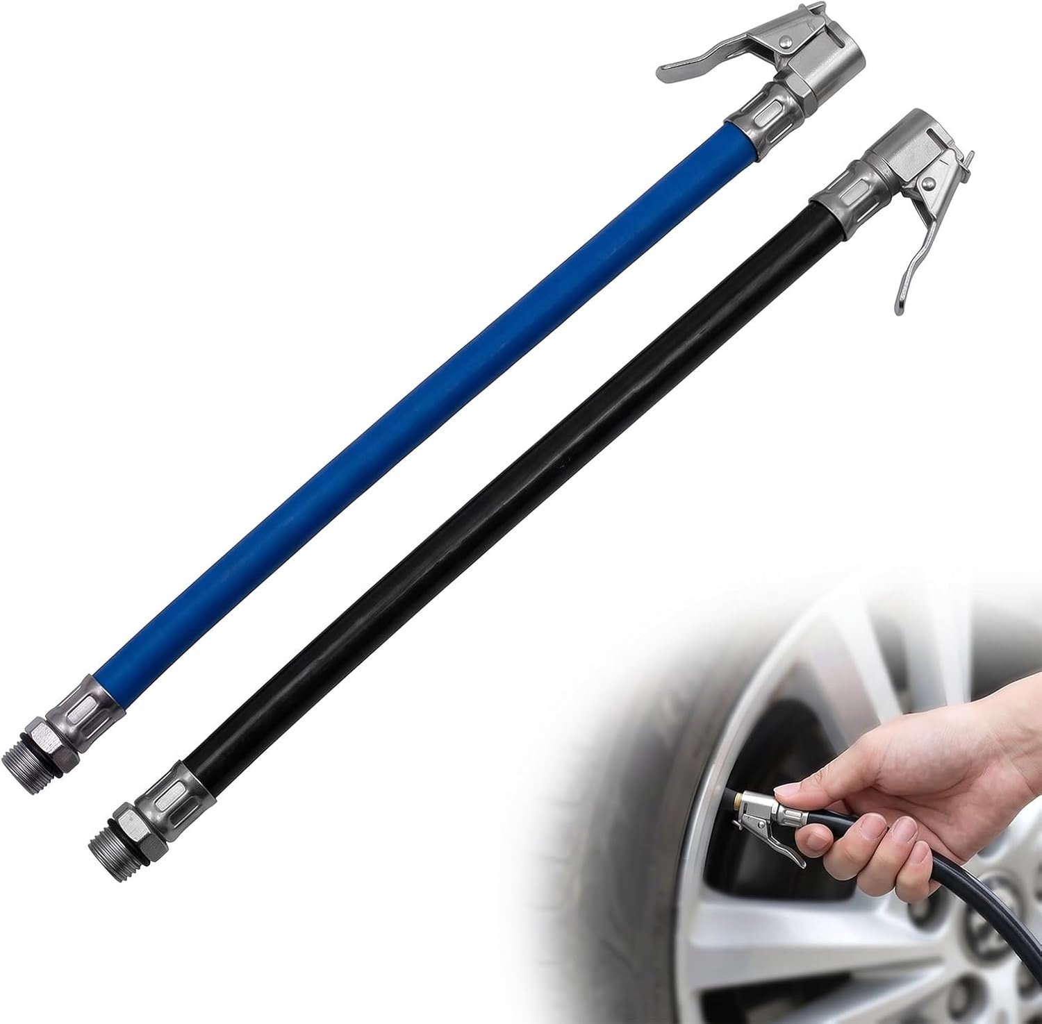 Bandenpompslang 37 cm - verlengslang zwart en blauw - ventieladapter voor auto, motorfiets, fiets - gemakkelijk oppompen - 2 stuks - Vemera