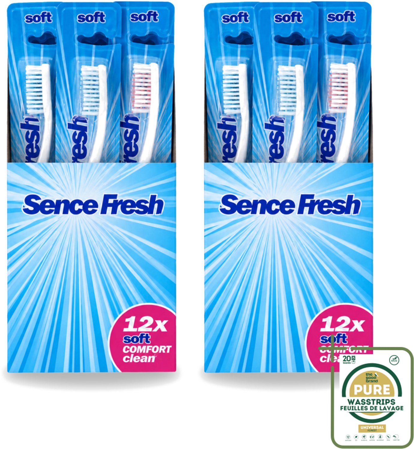 2 x Sence - Tandenborstels - Fresh Soft Comfort Clean - 12 Tandenborstels - Wasstrips - Tandenborstel - Zachte Tandenborstel - Mondhygiëne - Tandenborstel Voor Gevoelig Tandvlees - Dagelijks Poetsen