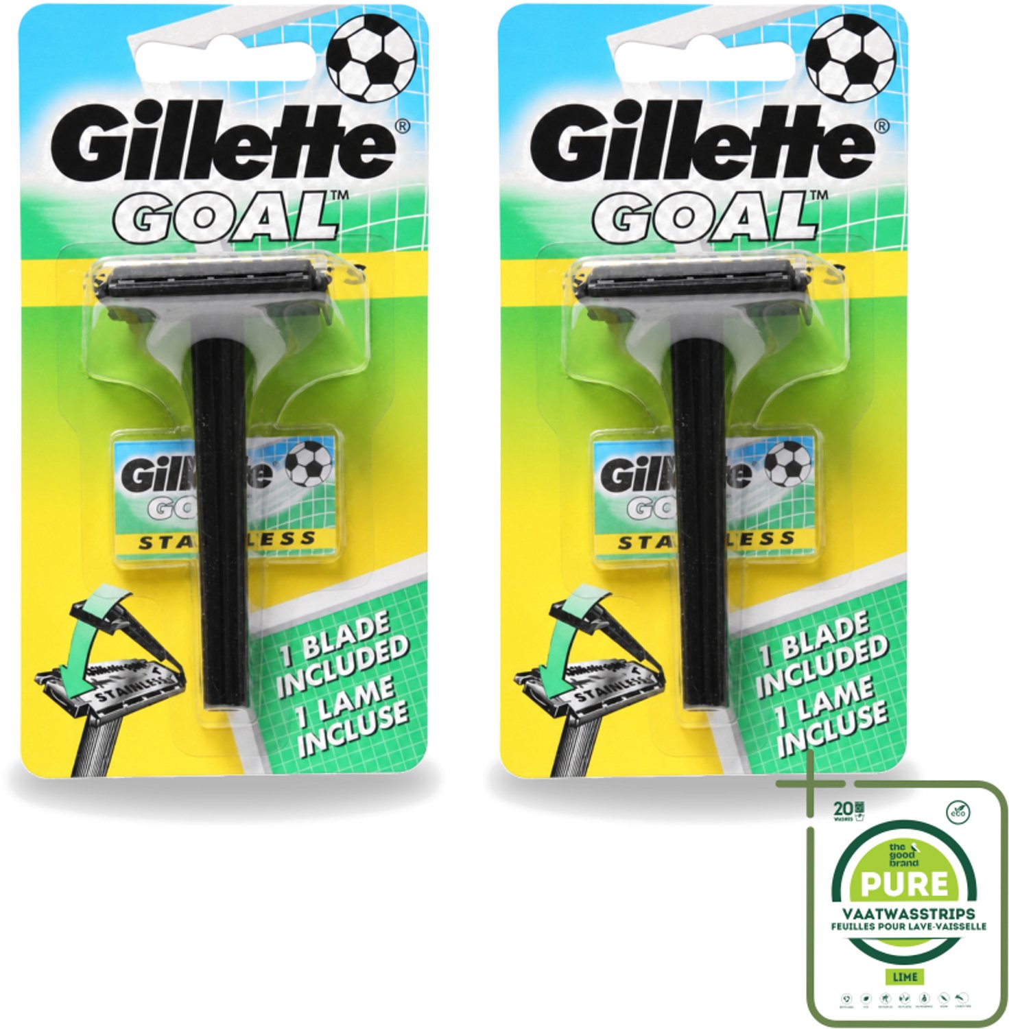 2 x Gillette - Goal - Scheerset - Stainless Steel - Duurzaam en scherp - 1 Scheermesje - Grootverpakking - Vaatwasstrips - Scheermes - Mesjes - Scherpe Mesjes - Duurzaam Scheermes - Retro Scheermes