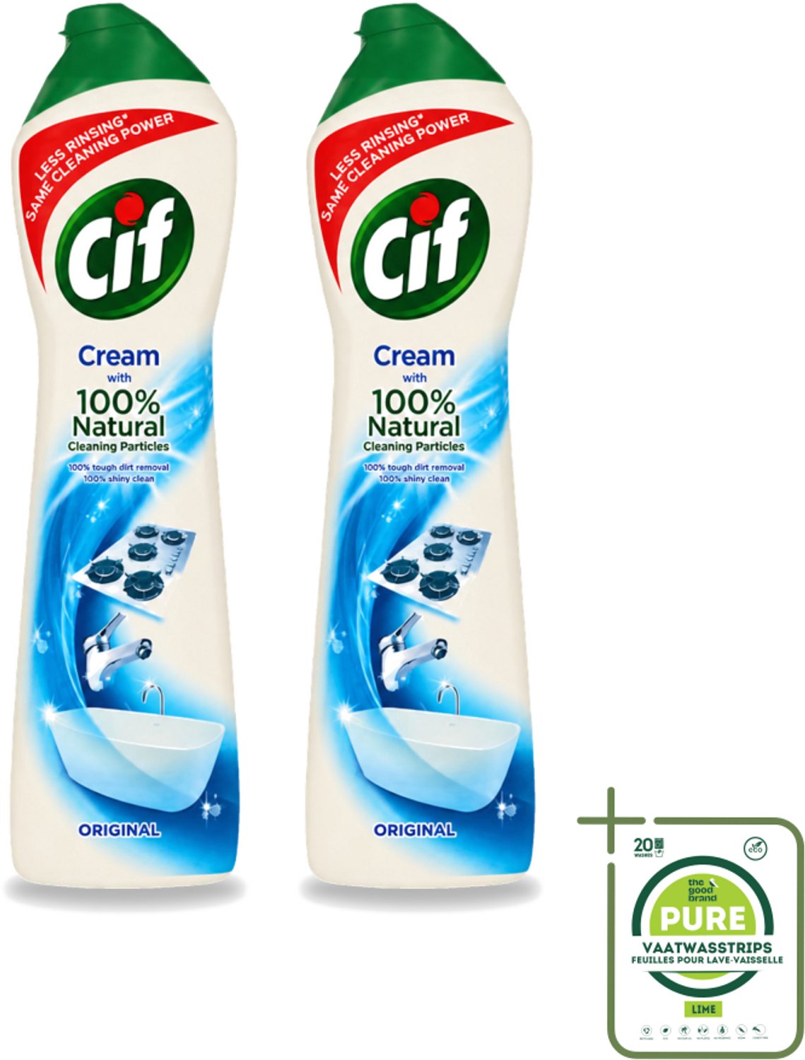 2 x Cif - Badkamer & Keuken - Cream - Verwijdert Hardnekkig Vuil - 500ml - Grootverpakking - Cif Cream - Vuil Verwijderen - Hardnekkig Vuil - Reinigingscreme - Kalkaanslag Verwijderen