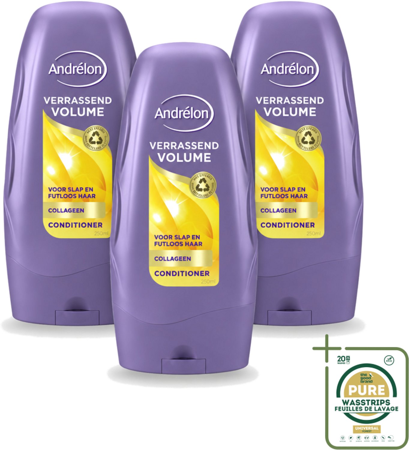 3 x Andrélon - Verrassend Volume - Conditioner - Luchtig & Vol Haar - 250 ml - Wasstrips - Volume - Haarkleur - Haartype - Haartoevoeging - Haartoevoeging