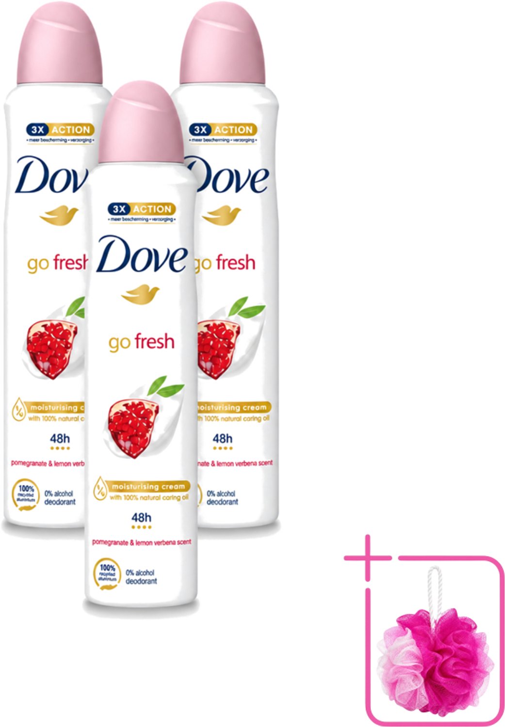 3 x Dove - Deodorant - Spray Go Fresh - Granaatappel - Fruitige geur - 250 ml - Bulkverpakking - Dove Deodorant Spray - Douchemop - Geurige anti-transpirant