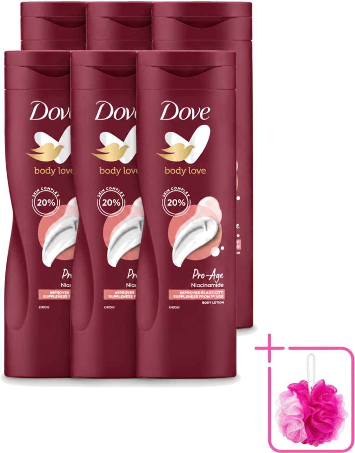 6 x Dove – Bodylotion – Body Love Pro Age – 400 ml - Bulkverpakking - Hydratatie huid - Douchemop - Bodylotion voor rijpere huid
