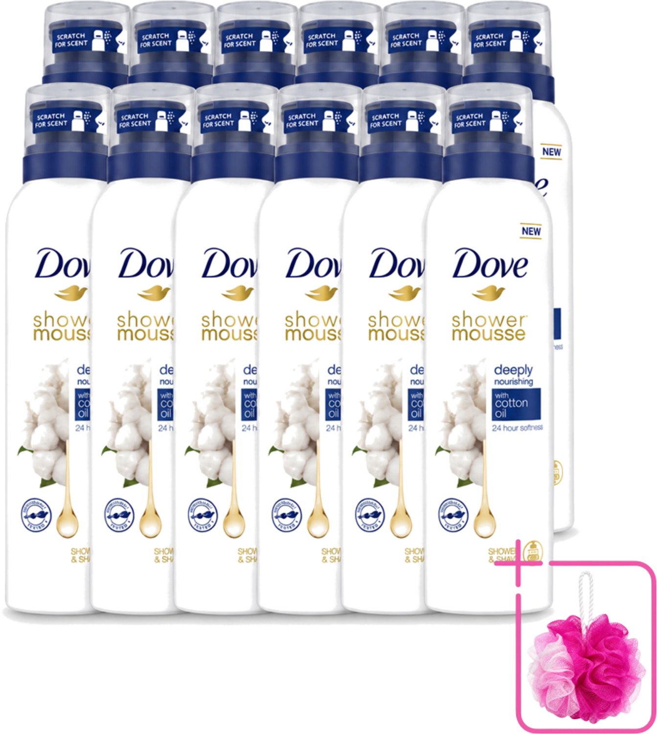 12 x Dove – Douchefoam – Deeply Nourishing Cotton Oil – 200 ml - Bulkverpakking - Douchefoam - Douchemop - Huid verzorging
