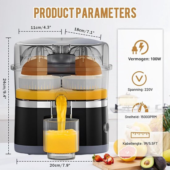 Citruspers 100W voor sinaasappels en citroenen, Zwart, Ideaal voor verse sapjes en smoothies — afbeelding 2